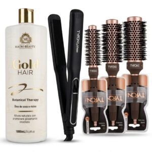 Kit Gold Hair + Prancha Tyfon Pro Extreme + 3 Escovas Profissionais